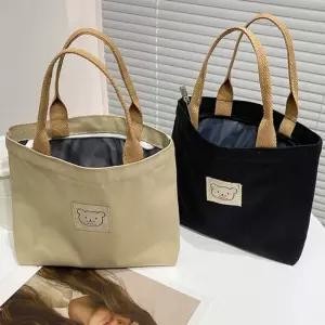 귀여운 곰돌이 라벨 레트로 미니 캔버스 에코백