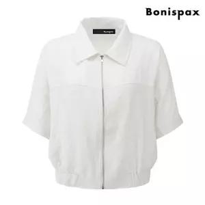 보니스팍스 [(여성의류)]베이직 린넨 카라 밴딩 집업 반팔 자켓 (XO2JK007L0)