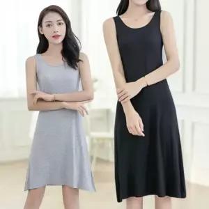 오너클랜 모달 프릴 원피스 미디 스커트 라운드 나시 홈웨어 홈웨어원피스 미니원피스