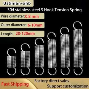 5/2Pcs 0.8mm 304 스테인레스 스틸 S-후크 나선형 코일 인장 스프링  외경: 6/8/10mm  길이: 20-120mm  맞