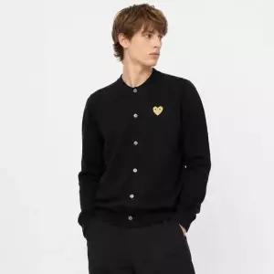꼼데가르송 옐로우 하트 패치 울 크루넥 공용 가디건 AX N049 051 1