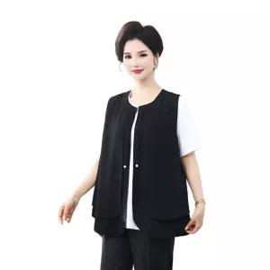 중년여성 조끼 베스트 이중쉬폰 진주 빅사이즈 봄여름 엄마 5XL
