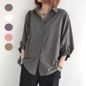 6컬러 빅사이즈 M-4XL 7부소매 셔츠 벌룬소매 박시핏 순색 편한 여성 블라우스 얇은셔츠 데일리룩 남방 상