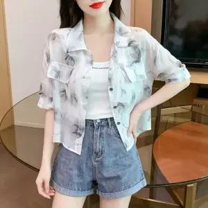 여성 여름 7부소매 셔츠 루즈핏 스타일리쉬 얇은 숏 자켓 남방