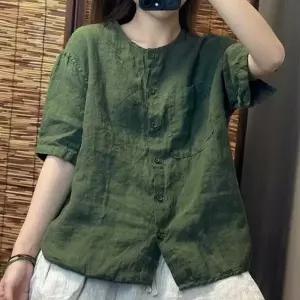반팔 라운드넥 셔츠 여성용 루즈핏 다용도 가디건 상의 생활 한복 편안한 소재