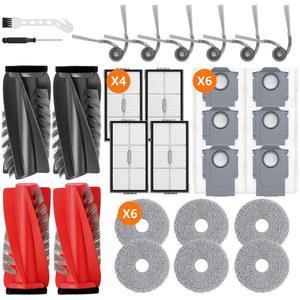 28 PACK SAROS 10R 액세서리 - ROBOROCK / 20 QREVO CURVX 교체 부품 빨간 롤러 2개 검은 HEPA 4개 MOP 6개 먼지봉투 사이드 브러시 드라이버 1개 1개 포함