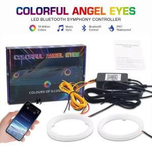 2개 RGB 코튼 LED 엔젤 아이 헤일로 링 60mm 헤드라이트 자동차 UTV 바이크 오토바이 DRL 블루투스 앱 컨트