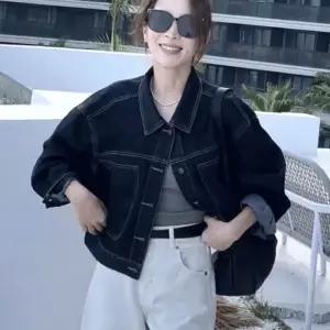 여성 오버핏 크롭 데님 패션 외출 데이트 데일이 청 자켓 플리스 가디건 후리스집업 후드