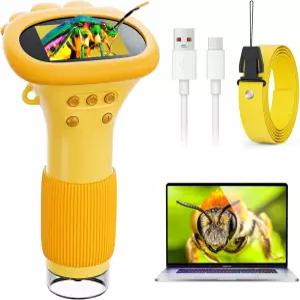 현미경 Ahalfcit 1000X 휴대용 디지털 HD IPS 화면 포함 자연 탐험용 미니 카메라 과학 교육용 장난감