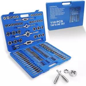 EilxMag 110PCS 탭 및 다이 세트 미터법 재나사산 키트 외부 내부 나사 절삭용 치즐 M3~M16 사이즈 수납