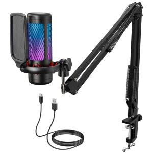 TONOR TC310+ USB RGB 콘덴서마이크 붐암 탭뮤트 게인조절 스트리밍용 블랙