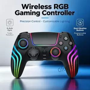 용 RGB LED 무선 게임 컨트롤러 블루투스 게임패드 듀얼 진동 6축 센서