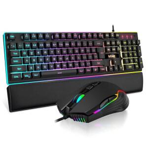 유선 게이밍 키보드 마우스 손목받침대 3종 세트 RGB 7200DPI 블랙