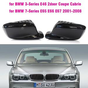 BMW 호환 3 7 시리즈 E46 745i 용 탄소 섬유 밝은 검정색 측면 백미러 커버
