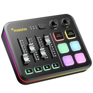 MAONO G3 스트리밍 오디오 믹서 XLR 4페이더 노이즈감소 듀얼모드 블랙