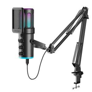 USB 콘덴서 게이밍 마이크 RGB 노이즈감소 리버브 원터치 음소거 블랙