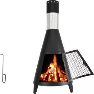 BDL 치미네아 야외 벽난로 우드 버닝 파이어 피트 프리 스탠딩 통나무 격자 파티오용 메쉬 스크린 뒷마당