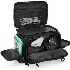 Xbox Series X와 호환되는 PGmoon 전술 콘솔 휴대용 케이스 컨트롤러 및 기타 액세서리를 위한 멀티 포켓이