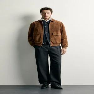 ZARA 포켓 스웨이드 가죽 재킷 - 코냑 8281/081/778