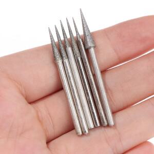 6개 1-4mm 다이아몬드 그라인딩 헤드 니들 비트 버 그레이빙 조각 도구 2.35mm