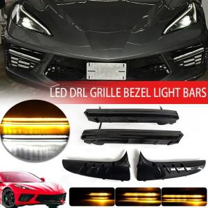 Corvette C8 Stingray에 적합한 1 쌍 2020 ~ 2023 주간 러닝 라이트 LED 그릴 베젤 라이트 DRL 안개등 어셈