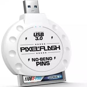 PixelFlash CF 카드 리더 흰색 - USB 3.0 5GB/s 파일 전송 굽힘 방지 핀을 갖춘 컴팩트 플래시 메모리