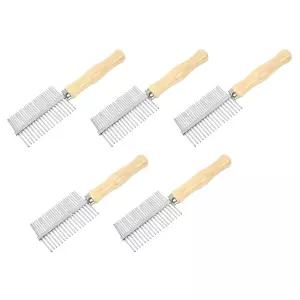 개와 고양이를 위한 니양글 5pcs 반려동물 그루밍 빗 나무 손잡이가 있는 양면 스테인리스 스틸 쉐딩