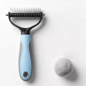 비반코너 펫 프로 데시더 개와 고양이를 위한 양면 데시딩 빗 - 스테인리스 스틸 이빨 미끄럼 방지 손잡이