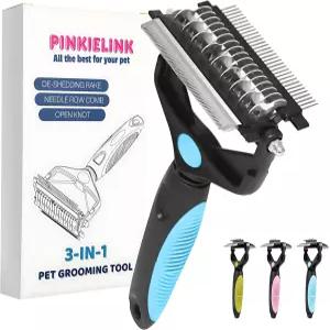 PINKIELINK 3-in-1 반려동물 그루밍 도구 - 고양이와 개를 위한 언더코트 갈퀴 디매팅 빗 및 디셰딩 브러시