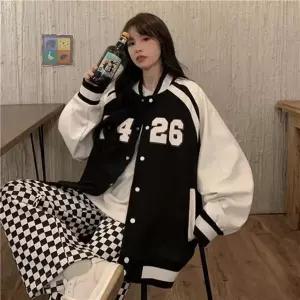 블랙 여자 아우터 여성야구점퍼 루즈핏 블루종 바시티자켓 스타디움자켓