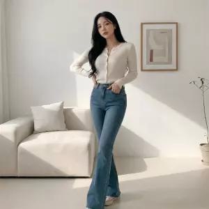 리엘쑤 여자 키작녀 히든밴딩 스판 부츠컷 청바지 데님팬츠 진청색 L