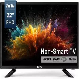 TuTu 22인치 LED TV 1080P FHD 평면 Dolby Audio 내장 HDMI USB VGA RCA 포트 스마트 기능 없는 또는
