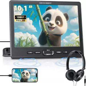 10.1인치 흡입형 장착 차량용 헤드레스트 DVD 플레이어 헤드폰 시 DESOBRY 1080P 휴대용 브래킷 HDMI 입력