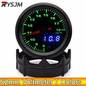 AD 7 색 백라이트 전압계 52mm 전압 게이지 방수 자동차 게이지 볼트 표시기 8 18V 배터리 테스터 액세서리