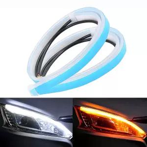 2pcs 12V LED DRL 자동차 러닝 라이트 방수 스트립 자동 헤드 라이트 흰색 회전 신호 노란색 브레이크 흐름