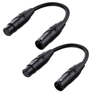 CABLE MATTERS 2팩 5핀에서 3핀 DMX 조명 케이블 6인치 | 5핀 수컷에서 암컷 XLR/DMX 어댑터 검정색