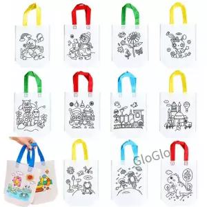 6/8/10/12/20PCS 컬러링 프린트가 있는 부직포 토트백 DIY 잉 캔버스 가방 파티 활동 미술 공예 용품 TMZ