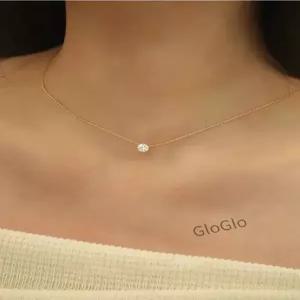 Peri sbox Dainty nimst 솔리테어 지르콘 참 목걸이 변색 방지 스테인레스 스틸 체인 라운드 클리어 Cz