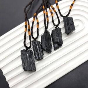 1개 천연 원석 블랙 토르말린 러프 스톤 크리스탈 로프 조절 가능 수제 에너지 DIY 선물 힐링용