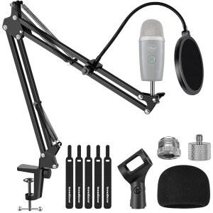 INNOGEAR 마이크 암 데스크 마운트 스탠드 붐 BLUE YETI NANO용 | 정밀한 위치 지정 컴팩트 완전 회전 가능 5/8인치에서 3/8인치 및 1/4인치 어댑터 포함 YETI용 무게 3.3파운드