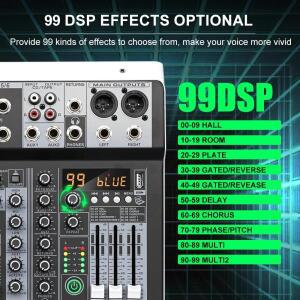 FUHAM KP4 프로페셔널 오디오 믹서 4/6채널 사운드 콘솔 99개 DSP 효과 XLR 마이크 입력 48V 팬텀 파워 DJ