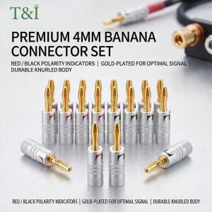 20개10쌍 4mm 너트 바나나 플러그 | 24K 금도금 스크류 잠금 오디오 커넥터, 스피커 잭 및 HiFi 시스템용