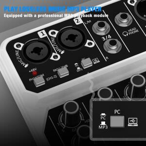4채널 오디오 믹서 48V 팬텀 파워 USB 스튜디오 카라오케 블루투스 DJ 콘솔