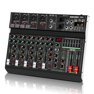 FULUODE V-600 6채널  휴대형 믹서 320개 DSP 효과 48V 팬텀 파워 블루투스 사운드 카드 7밴드 이퀄라이저
