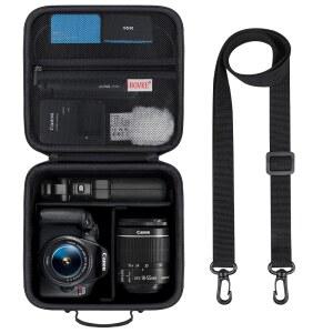 BOVKE 여행용 카메라 케이스 - CANON EOS REBEL T7 /R50 /R6 MARK II /R100 V /T6 /R8 /R10 /R5 /RP /R7 /T100 및 기타 DSLR SLR 카메라용 분할막과 숄더 스트랩 포함 블랙