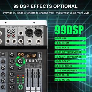 KP6 오디오 믹서 6채널 99 DSP 이펙트 레코드 PC 48V 팬텀 파워 USB 사운드 블루투스 DJ 콘솔 믹싱 카라오