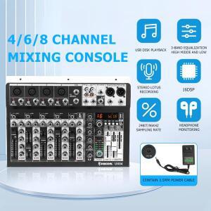 오디오 믹서 6채널 99개 DSP 이펙트 레코드 PC 48V 팬텀 파워 USB 사운드 블루투스 DJ 콘솔 믹싱 노래방용