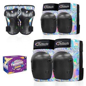 NATTORK KNEE PADS FOR YOUTH AUDLT 손목 보호대가 포함된 무릎 및 팔꿈치 패드 스케이트보드 롤러 스케이트 인라인 사이클링 스쿠터용 남녀 공용 6-IN 1 보호 장비 세트