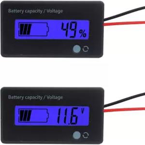 QJFCare 플래시 알람 블루 LCD 방수 배터리 용량 모니터 게이지 미터 12V/24V/36V/48V 납산 상태 표시기