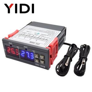 자동온도조절기 STC3008 듀얼 LED 디지털 온도 220V 제어 쿨러 출력 12VDC 조절기 릴레이 히터 AC